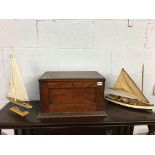 Two model boats and a mahogany box