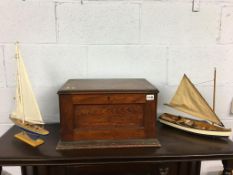 Two model boats and a mahogany box