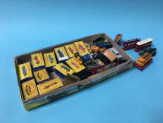 A collection of Matchbox/Lesney Die Cast cars and empty boxes