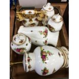 A collection of Royal Albert Old Country Roses china and a table lamp