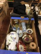 Two trays of assorted, to include Royal Doulton Toby jug, a gown etc.