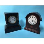 A Victorian slate mantle clock and a mahogany clock