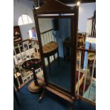 An Edwardian mahogany cheval mirror, with satinwood cross banding