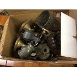 A box of assorted, to include pewter and assorted brass ware etc.