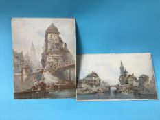 Two watercolours, unframed, Continental scenes