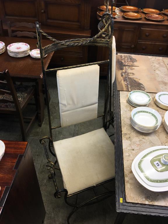 A marble inset dining table with four metal work chairs - Image 2 of 2
