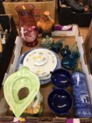 A tray of assorted, to include Maling and Mdina glass etc.
