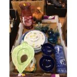 A tray of assorted, to include Maling and Mdina glass etc.