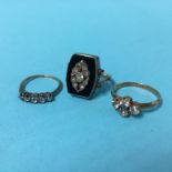 Two 9ct gold rings and a diamond ring (3)