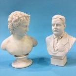 A small Parian classical bust, 21cm height and a bust of T. D. Marshall, Mayor of South Shields 1898