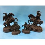 A pair of Spelter Marly horses and a smaller pair