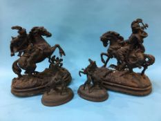 A pair of Spelter Marly horses and a smaller pair