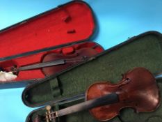 Two violins, both in fitted hard cases
