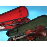 Two violins, both in fitted hard cases