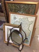 Two Russell Flint prints, a map and a pencil sketch