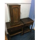 A pot cupboard and oak side table etc.