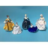 Four Royal Doulton figures and one Coalport