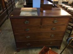 A 19th century mahogany straight front chest of two short and three long graduated drawers,
