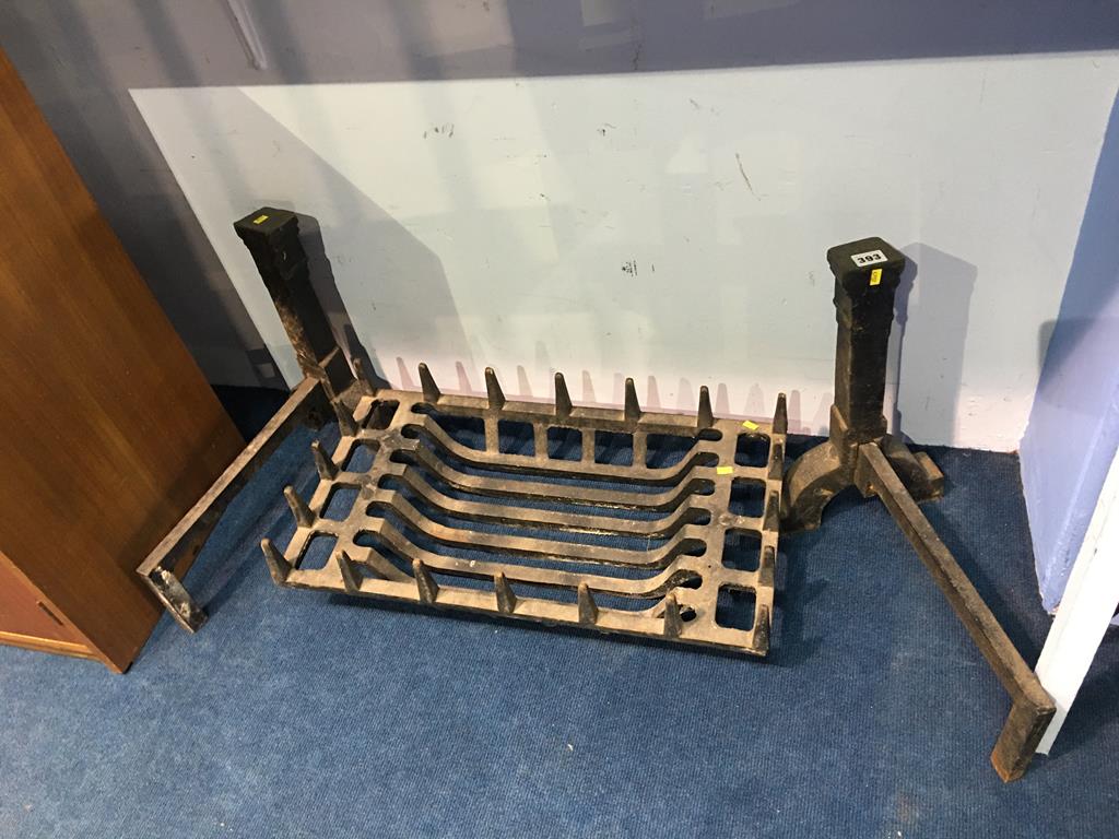 Cast iron fire grate and dogs