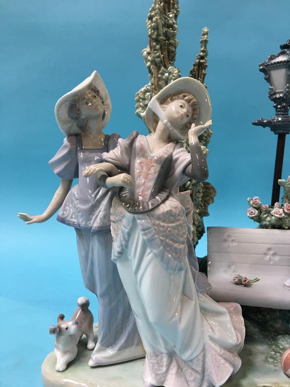 A large Lladro group of Children playing by a bench, with two Ladies and a Dog at their side - Bild 2 aus 4