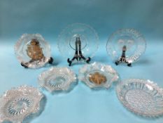 Five Victorian clear glass commemorative plates and two others