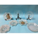 Five Victorian clear glass commemorative plates and two others