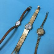 A 9ct gold ladies watch, and two watches