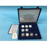 Eight silver coins and a silver £1 coin