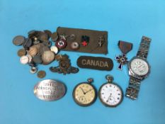 Bag of Militaria items, pocket watches etc.