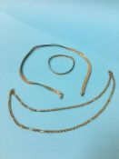 A 9ct gold necklace and a matching bracelet, and a 9ct gold chain, weight 16.5 grams