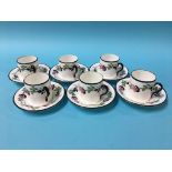 Six decorative Shelley coffee cans and saucers