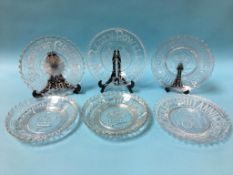 Six various Victorian and later clear glass commemorative plates