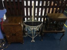 A walnut cabinet, metal work table and nest of tables etc.