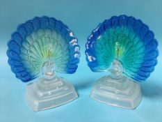 A pair of French glass colourful peacocks