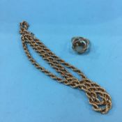 A 9ct gold necklace, weight 8.9 grams and a 9ct gold ring