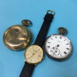A silver pocket watch and a plated pocket watch etc.