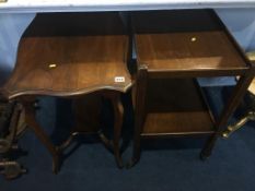 An oak tea trolley and walnut occasional table