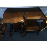 An oak tea trolley and walnut occasional table