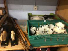 Two trays of assorted, to include Oriental china, walking sticks etc.
