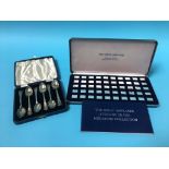 A boxed set of 'The Great Airplanes Sterling Silver Miniature Collection' and six silver teaspoons