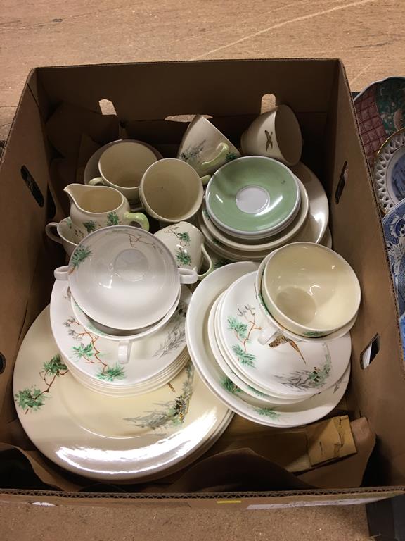 Four boxes of assorted, to include a mantle clock, dinner and tea china etc. - Image 4 of 5