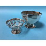 A pierced silver bowl and an octagonal silver pedestal, bowl weight 6.3oz