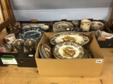 Three boxes of assorted silver plate and dinner ware etc.