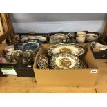 Three boxes of assorted silver plate and dinner ware etc.