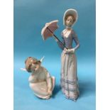A Lladro angel and a Lladro figurine of a girl with umbrella (2)