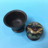 A small Chinese bronze bowl and a Cloisonné bowl and cover