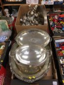 Two boxes of silver plated ware