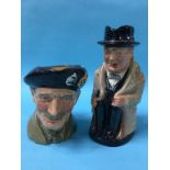 A Royal Doulton 'Winston Churchill' Toby jug and a Royal Doulton 'Monty' Character jug (2)
