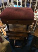 A sewing box and an oak nest of tables