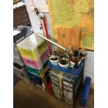 A quantity of Artists materials including brushes, easel etc.